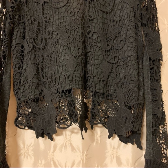 Free People “Pretty Rad” Sweater Gray Lace Crochet Split Back Knit - Picture 5 of 15